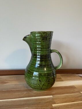 Laurentian Pottery Olive Green Ribbed Pitcher | Vintage Canadian Pottery